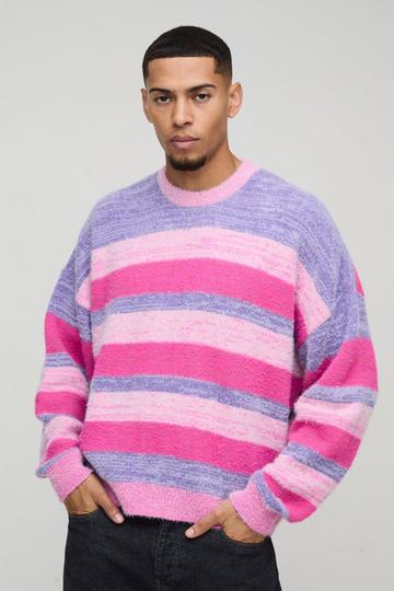 Pink Boxy Brushed Stripe Knitted Jumper