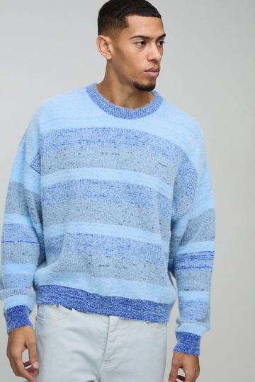 Boxy Brushed Stripe Knitted Jumper blue