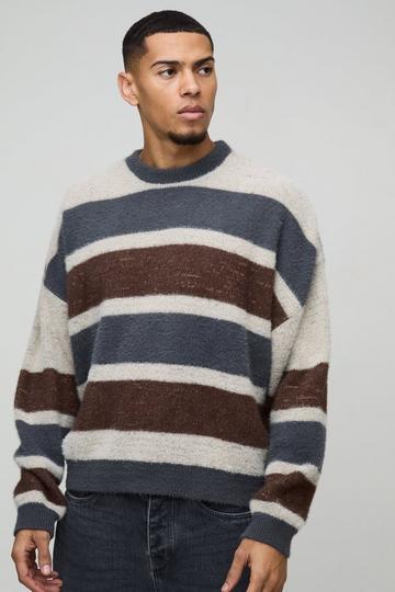 Boxy Brushed Stripe Knitted Jumper blue