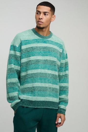 Oversized Brushed Stripe Knitted Jumper green