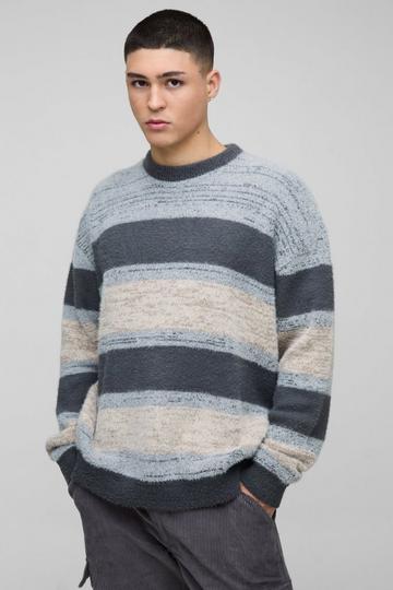 Oversized Brushed Stripe Knitted Jumper stone