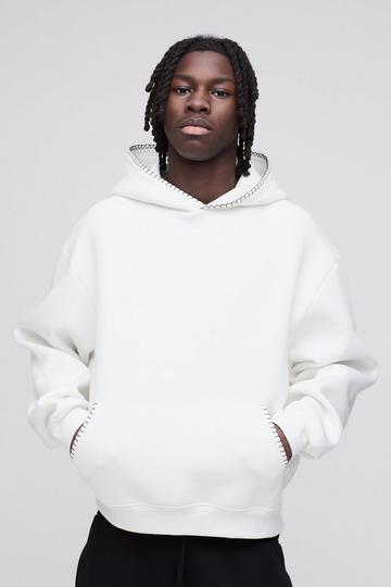 Oversized Boxy Blanket Stitch Hoodie white