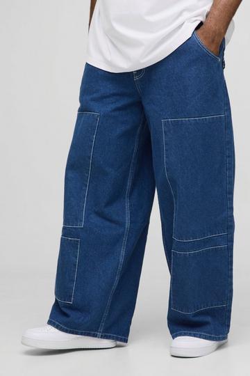 Plus Baggy Carpenter Pocket Denim Jeans mid blue