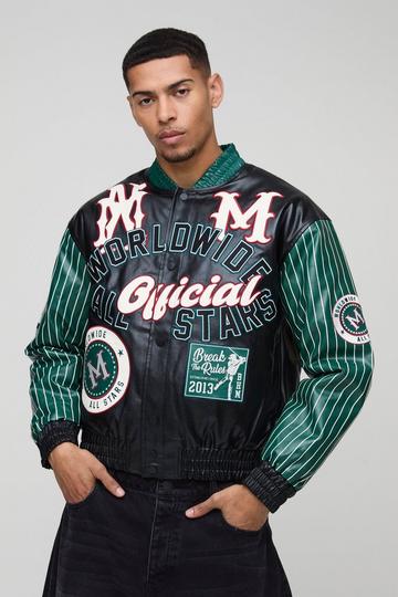 Boxy Worldwide Stripe Sleeve Varsity Jacket forest