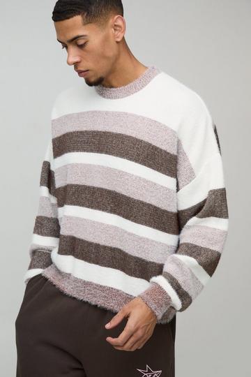 Boxy Brushed Stripe Knitted Jumper brown