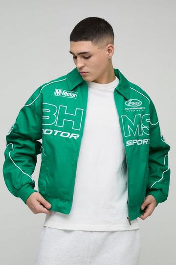 Boxy Keperstof Moto Jas Met Badge green