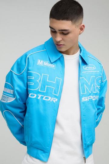 Boxy Badge Twill Moto Jacket blue