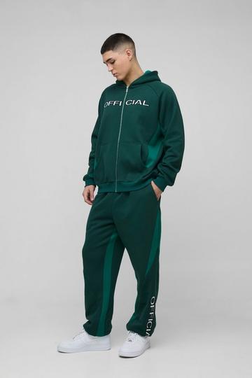 Oversized Colour Block Official Embroidered Zip Through Tracksuit green