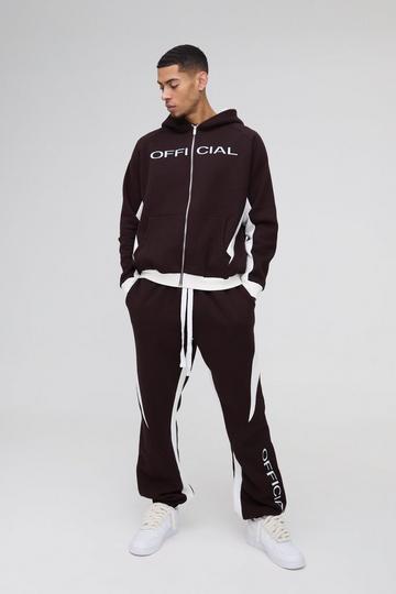 Oversized Colour Block Official Embroidered Zip Through Tracksuit chocolate