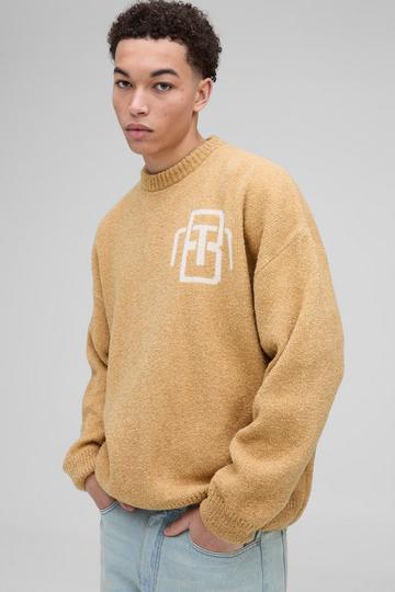 Man Oversized Gebreide Bouclé Trui stone