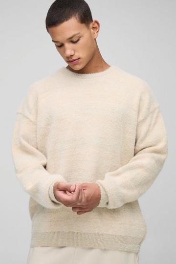 Stone Beige Oversized Brushed Stripe Knit Jumper