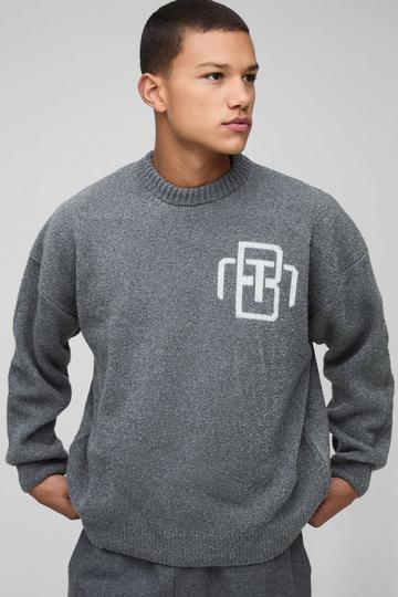 Man Oversized Gebreide Bouclé Trui grey