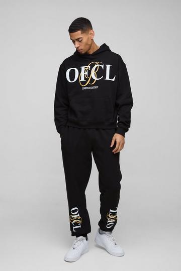 Oversized Boxy Ofcl Print Hooded Tracksuit black