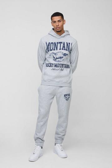 Regular Fit Western Varsity Printed Hooded Tracksuit grey marl