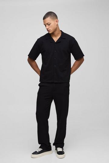 Jumbo Pique Boxy Shirt & Trouser Set black