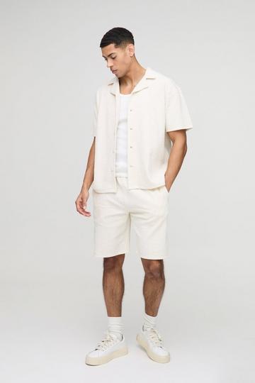 Textured Stripe Jacquard Shirt & Short Set natural
