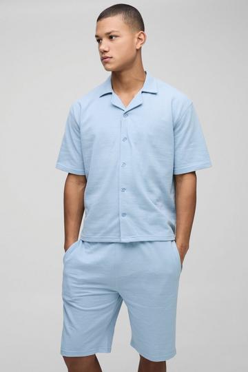 Blue Jumbo Pique Boxy Shirt & Short Set