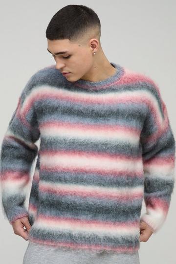 Oversized Boxy Brushed Stripe Knitted Jumper purple