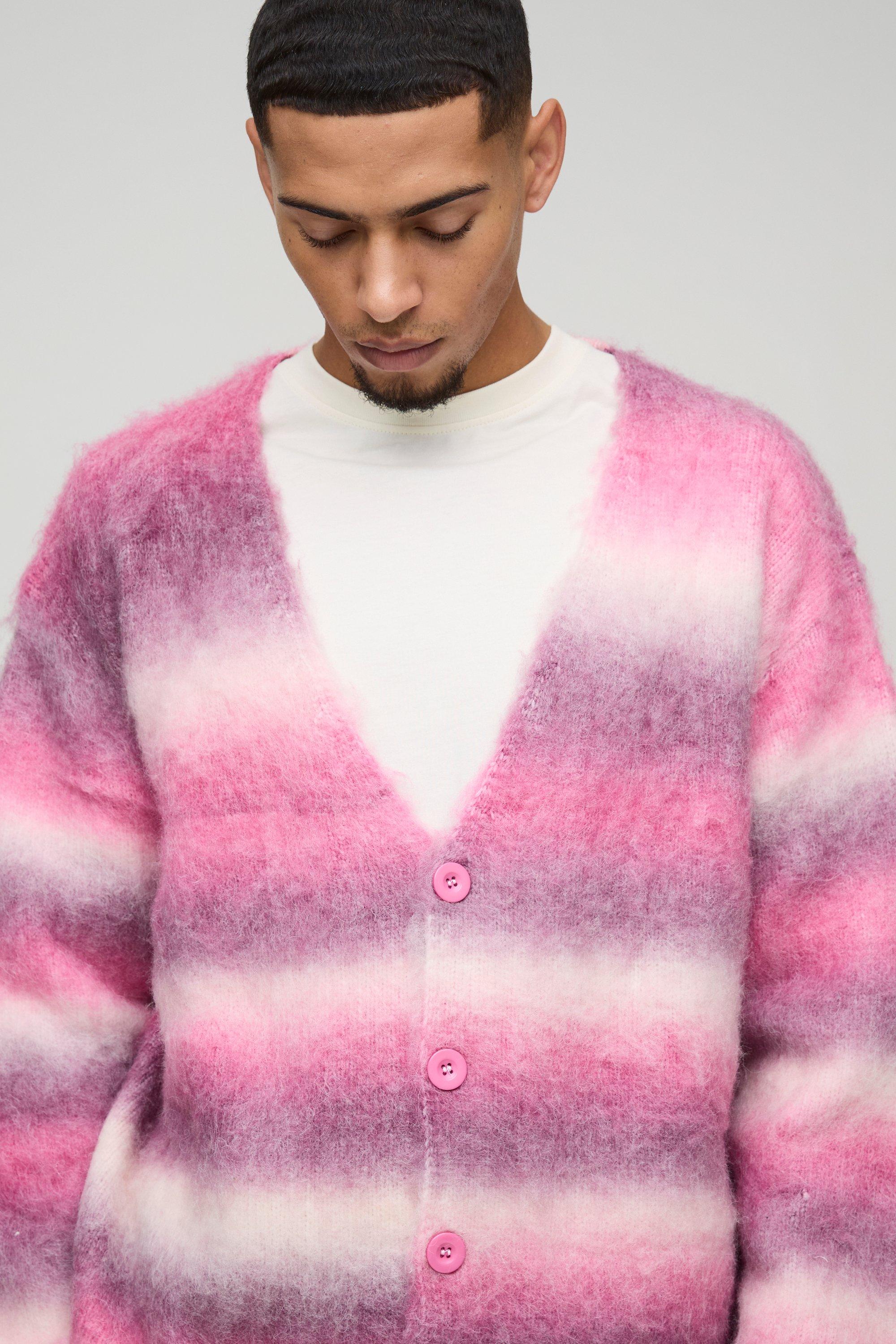 Oversized Dropped Shoulder Brushed Stripe Knitted Cardigan Oversized Dropped Shoulder Brushed Stripe Knitted Cardigan
