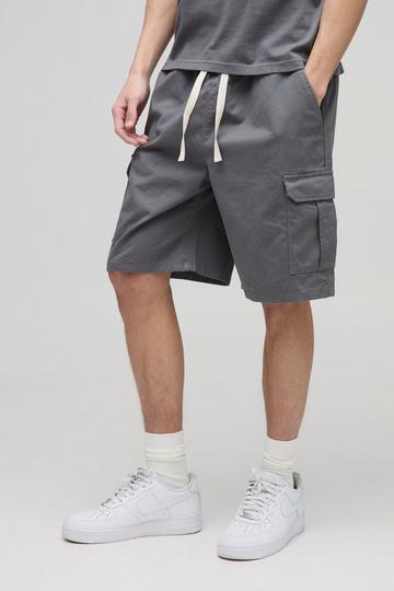 Tall Elasticated Waist Relaxed Fit Cargo Shorts charcoal