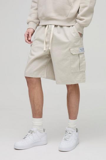 Stone Beige Tall Relaxed Fit Woven Tab Cargo Shorts