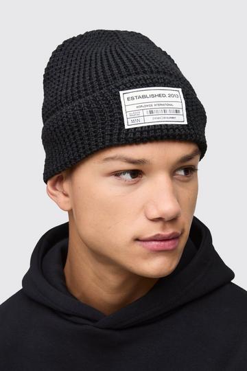 Waffle Knit Tab Beanie black