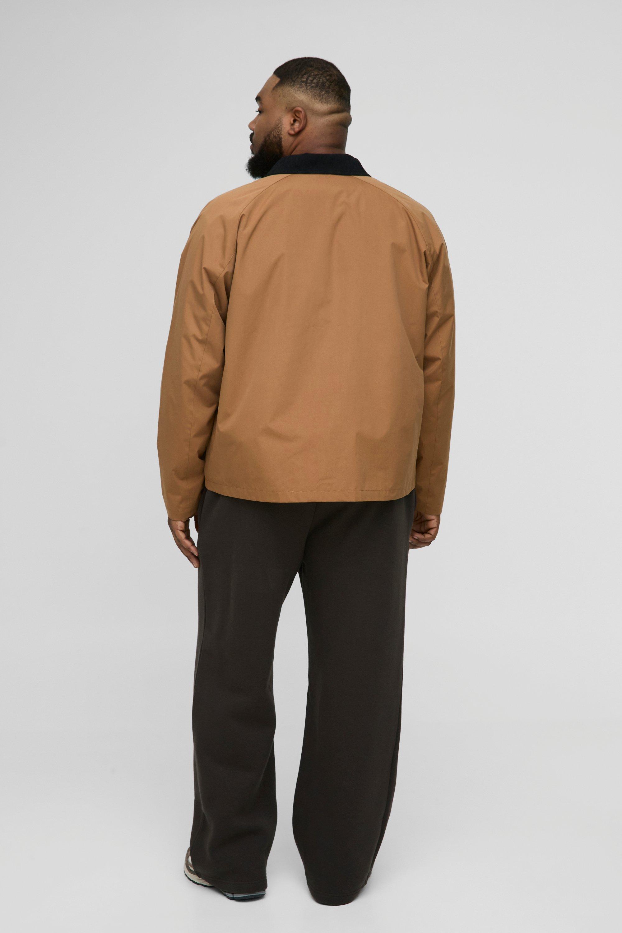 Plus Boxy Cord Collar Worker Jacket In Tan | boohoo Plus Boxy Cord Collar Worker Jacket In Tan | boohoo