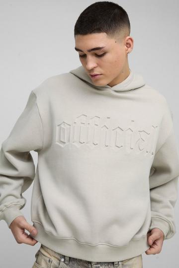 Stone Beige Oversized Boxy Official Embossed Hoodie