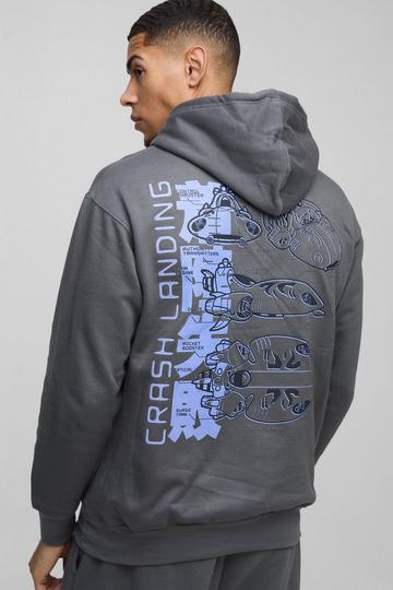 Charcoal Grey Oversized Disney Lilo and Stitch License Print Hoodie