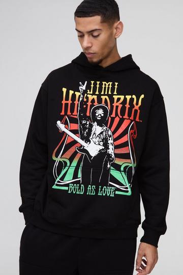 Black Oversized Jimi Hendrix License Print Hoodie