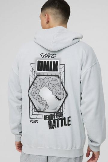 Oversized Pokemon Onix License Wash Print Hoodie grey