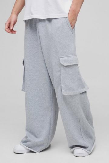 Grey Extreme Wide Leg Raw Edge Loopback Cargo Jogger