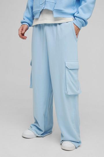 Extreme Wide Leg Raw Edge Loopback Cargo Jogger light blue