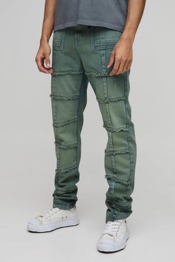 Onbewerkte Versleten Slim Fit Jeans Met Naaddetail khaki