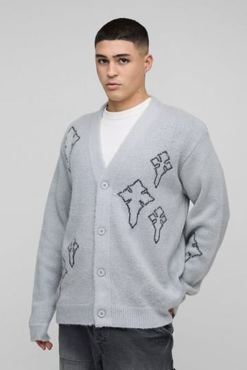 Regular Fit Fluffy Cross Knitted Cardigan grey