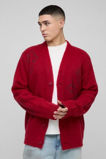 Regular Fit Fluffy Cross Knitted Cardigan red