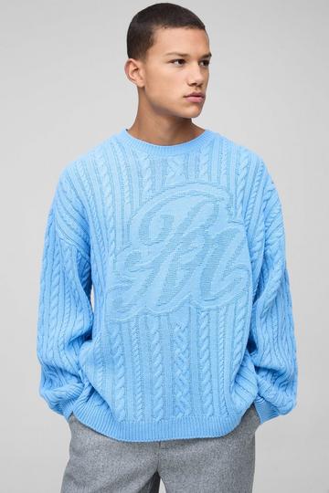 Oversized Grof Gebreide BM Trui Met Crewneck blue