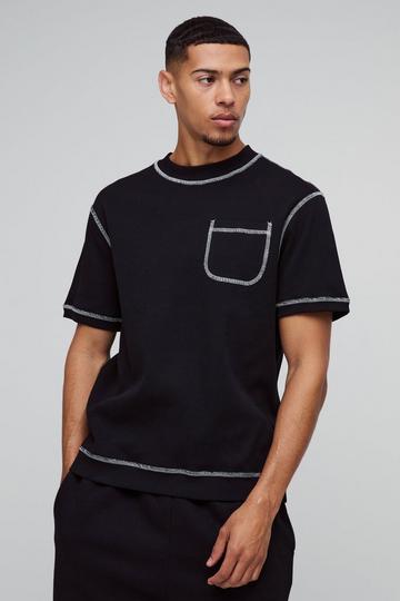 Geribbeld Boxy T-Shirt Met Contrasterende Stiksels black