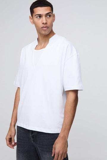 Oversized Boxy Deep V Neck T-Shirt white