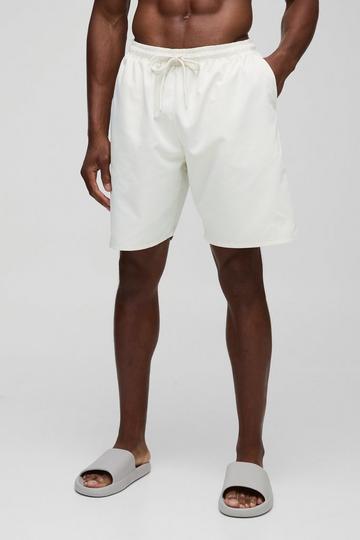 Branded Long Length Swim Short in Ecru ecru