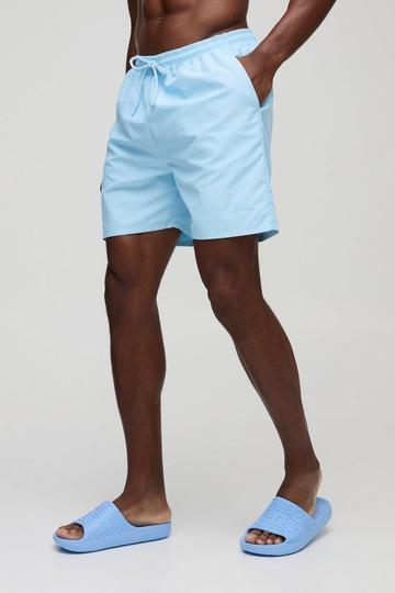 Branded Mid Length Swim Short in Light Blue light blue