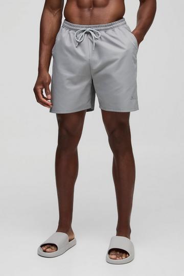 Grey Branded Mid Length Swim Short in Grey