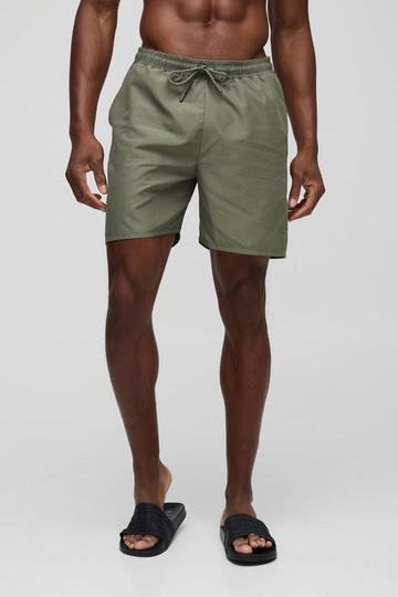 Branded Mid Length Swim Short in Khaki khaki