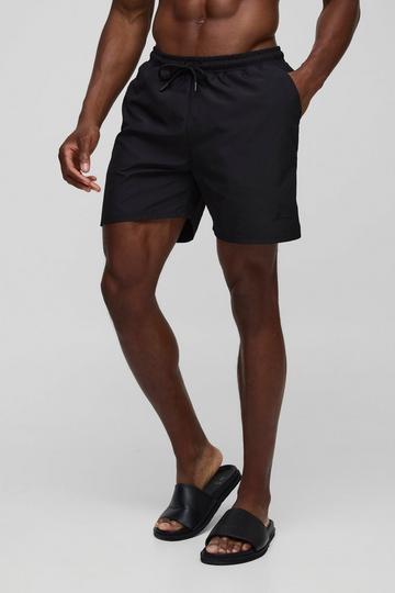 Branded Mid Length Swim Short in Black black