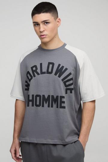 Oversized Boxy Colour Block Worldwide Raglan T-shirt charcoal