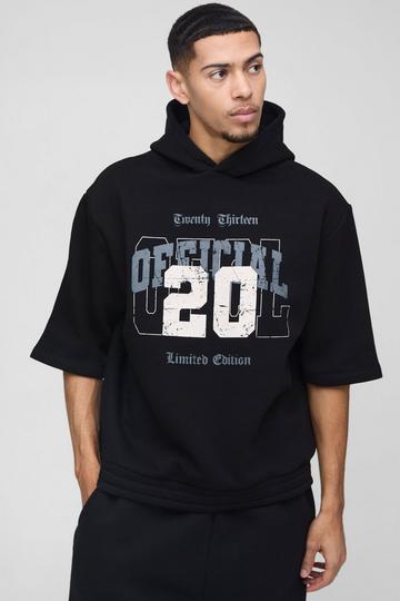 Oversized Short Sleeve Varsity Official Hoodie black