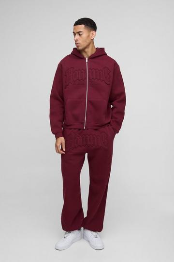 Burgundy Red Oversized Homme Applique Tracksuit