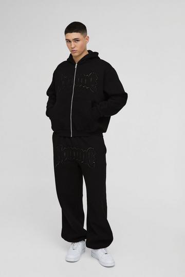 Black Oversized Homme Applique Tracksuit