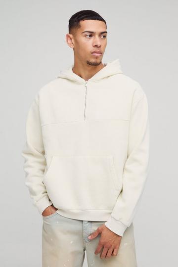 Stone Beige Oversized Boxy Quarter Zip Washed Hoodie