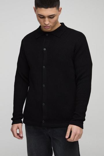 Regular Collared Knitted Shirt black